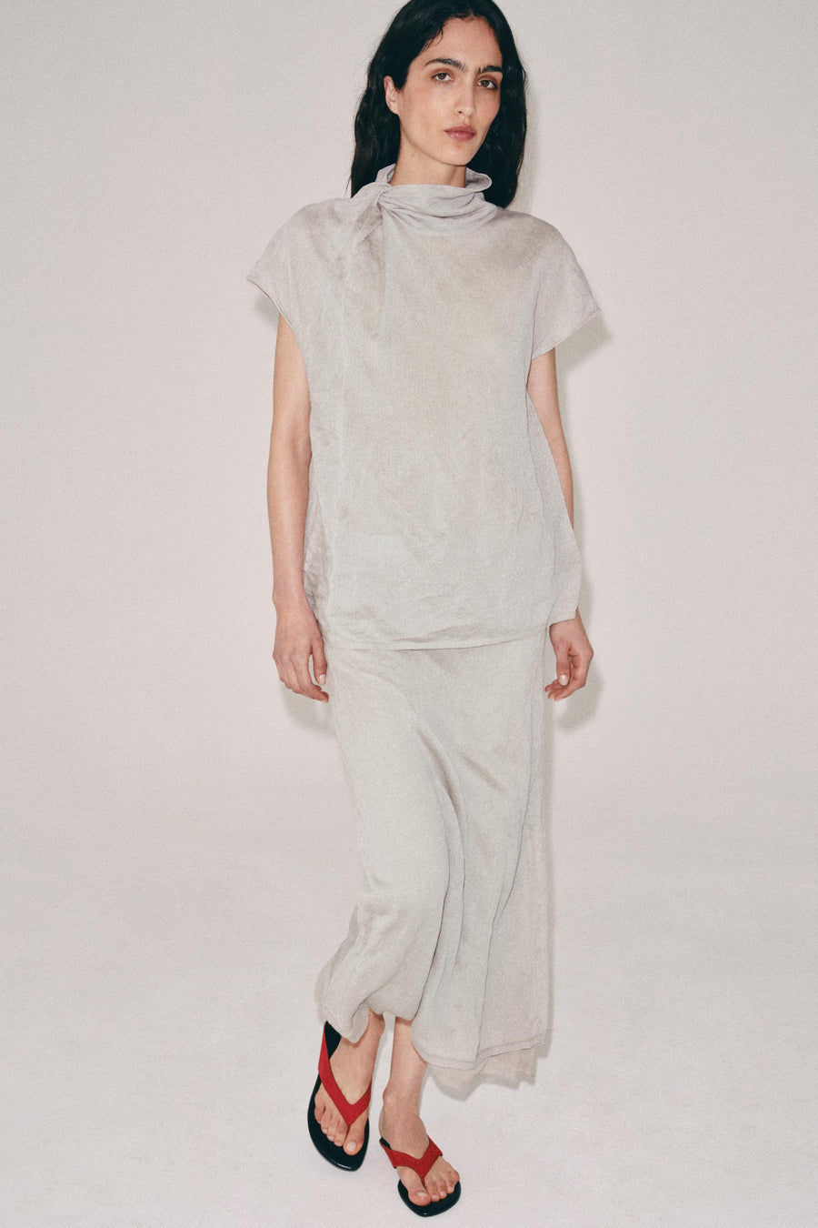 Jupe midi en maille effet froissé