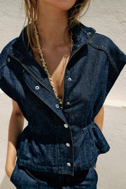 Gilet en lin à taille élastique