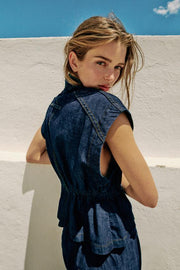 Gilet en lin à taille élastique
