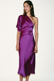 Robe midi asymétrique satinée