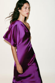 Robe midi asymétrique satinée