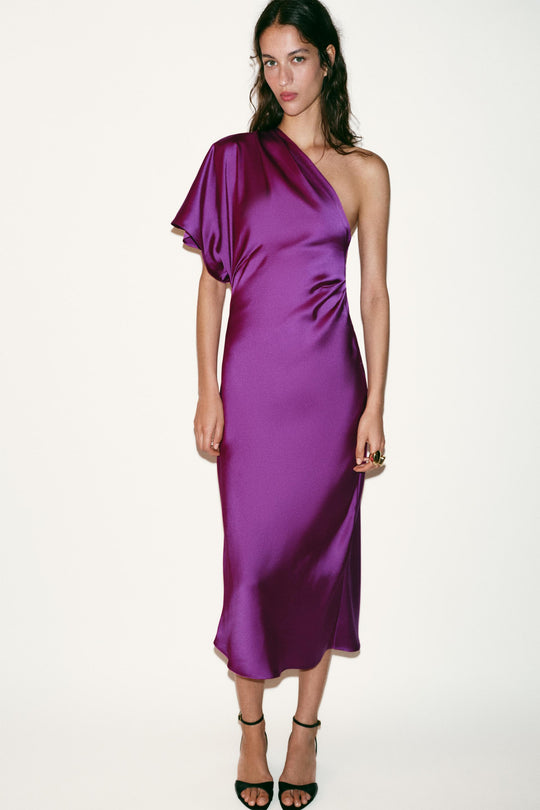 Robe midi asymétrique satinée