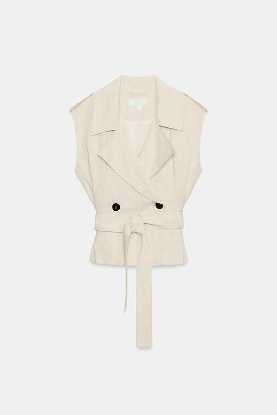 Gilet croisé en lin avec ceinture