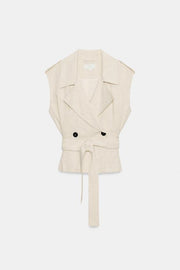 Gilet croisé en lin avec ceinture