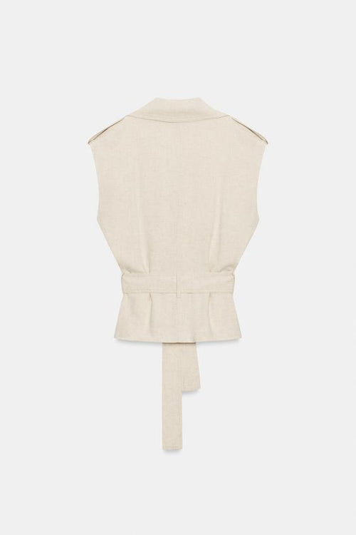 Gilet croisé en lin avec ceinture