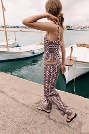 Pantalon large à broderies ajourées