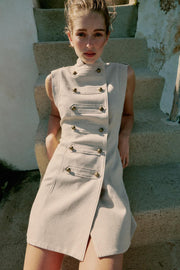 Robe mini à brandebourgs en lin