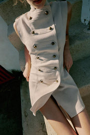 Robe mini à brandebourgs en lin