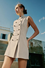 Robe mini à brandebourgs en lin