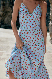 Robe midi en popeline imprimée à motif fraises