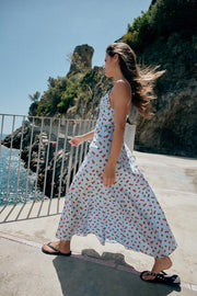 Robe midi en popeline imprimée à motif fraises