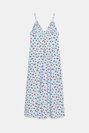 Robe midi en popeline imprimée à motif fraises
