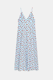 Robe midi en popeline imprimée à motif fraises