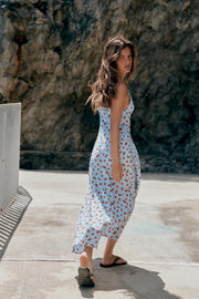 Robe midi en popeline imprimée à motif fraises