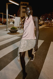 Robe midi contrastée à sequins