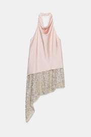 Robe midi contrastée à sequins