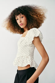 Top imprimé à broderies ajourées
