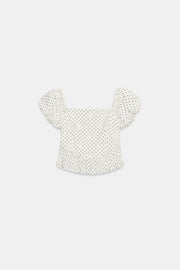 Top imprimé à broderies ajourées