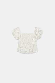Top imprimé à broderies ajourées