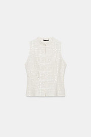 Top à broderies ajourées et brandebourgs