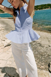 Chemise dos-nu à rayures peplum