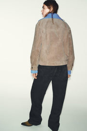 Blouson 100 % cuir suédé à col montant