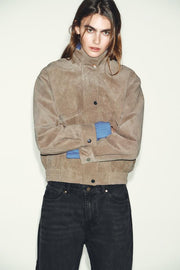 Blouson 100 % cuir suédé à col montant