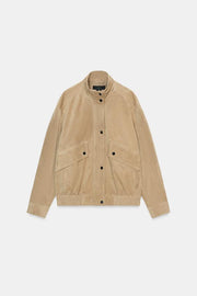 Blouson 100 % cuir suédé à col montant