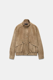 Blouson 100 % cuir suédé à col montant