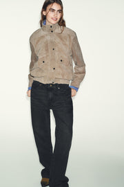 Blouson 100 % cuir suédé à col montant