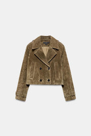 Trench court croisé 100 % cuir