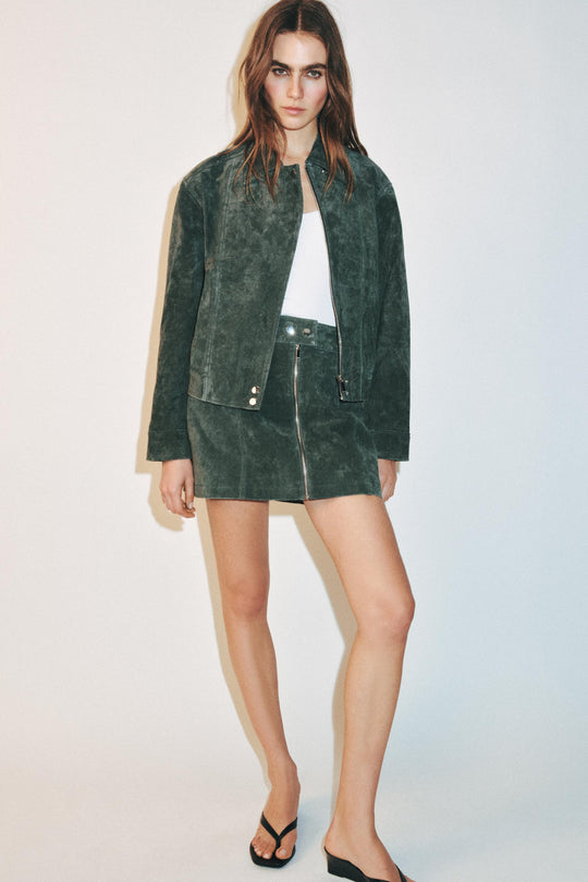Jupe mini 100 % cuir suédé