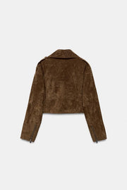 Blouson court 100 % cuir suédé avec ceinture