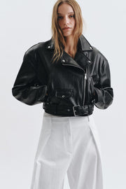 Blouson biker à épaulettes effet cuir