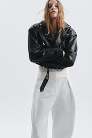 Blouson biker à épaulettes effet cuir