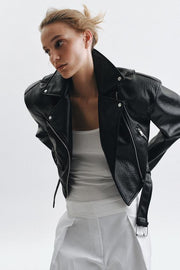 Blouson biker à épaulettes effet cuir