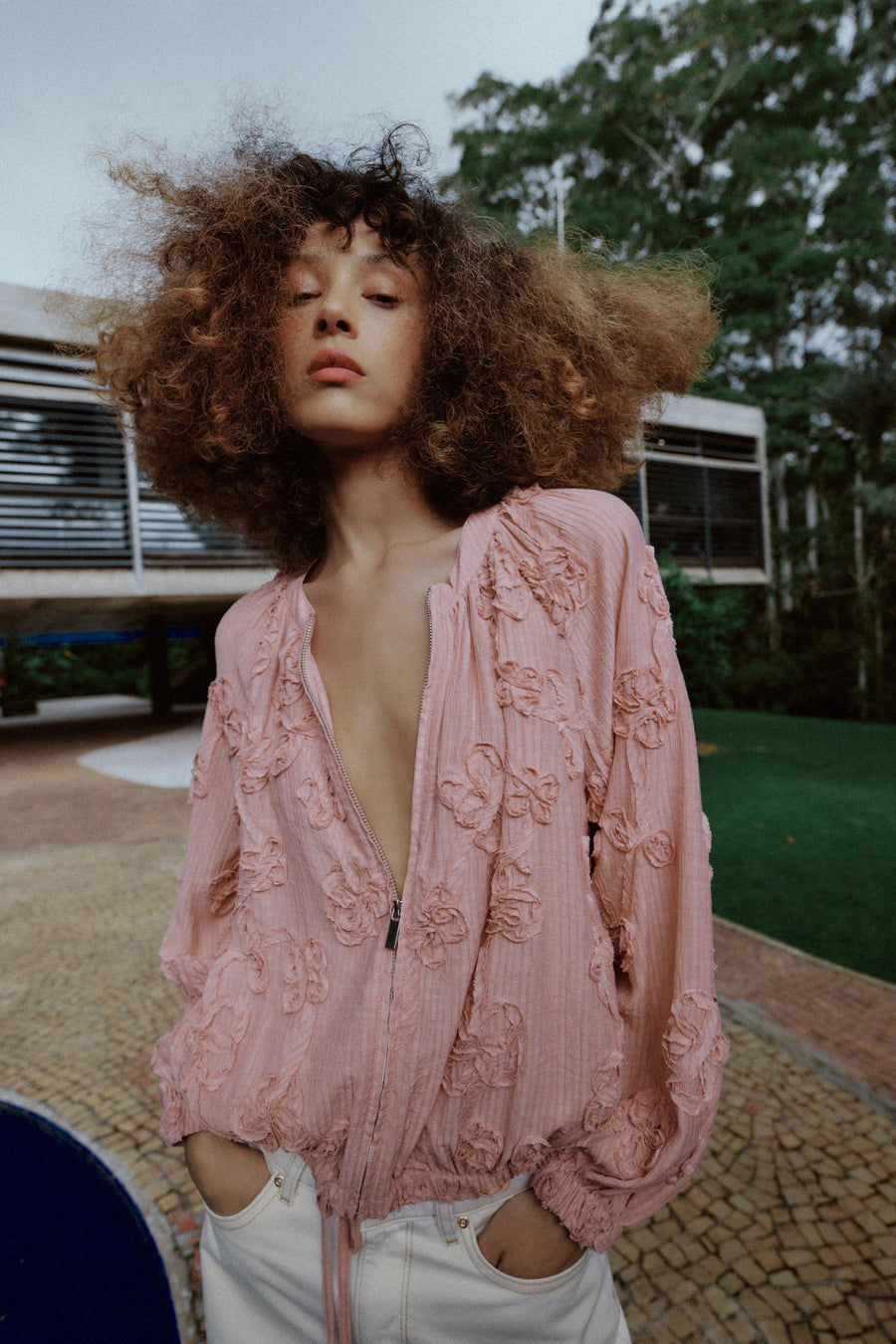Veste oversize structurée à fleurs