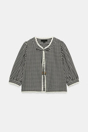 Veste à carreaux vichy contrastée au crochet