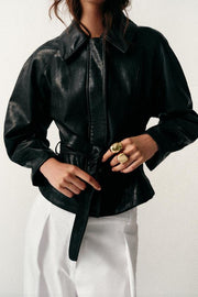 Veste avec ceinture effet cuir