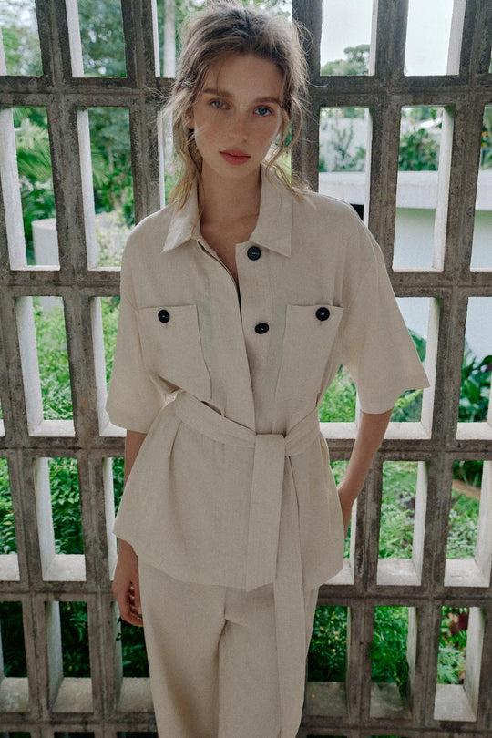 Veste safari en lin avec ceinture
