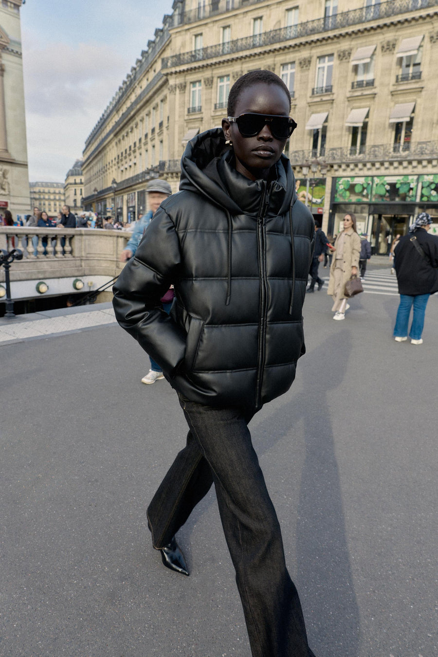 Anorak matelassé effet cuir déperlant coupe-vent