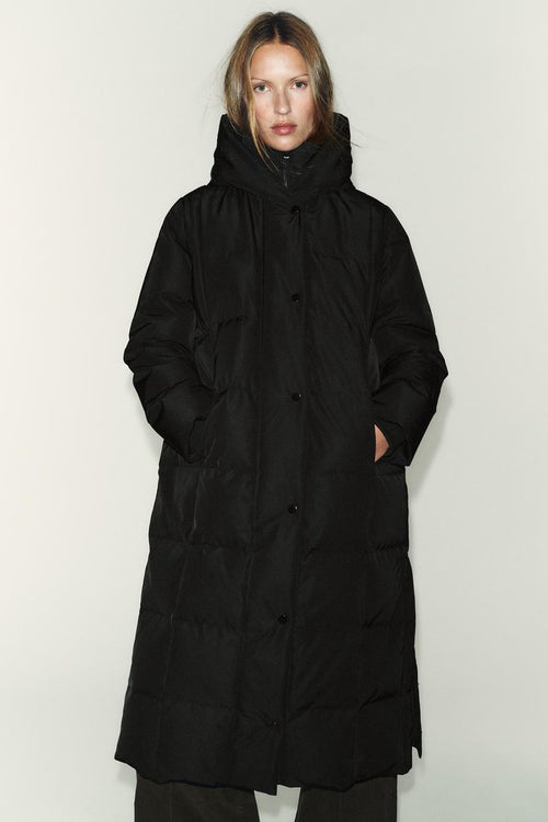 Anorak long matelassé 70 % duvet, 30 % plumes, à capuche, déperlant et coupe-vent
