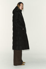 Anorak long matelassé 70 % duvet, 30 % plumes, à capuche, déperlant et coupe-vent