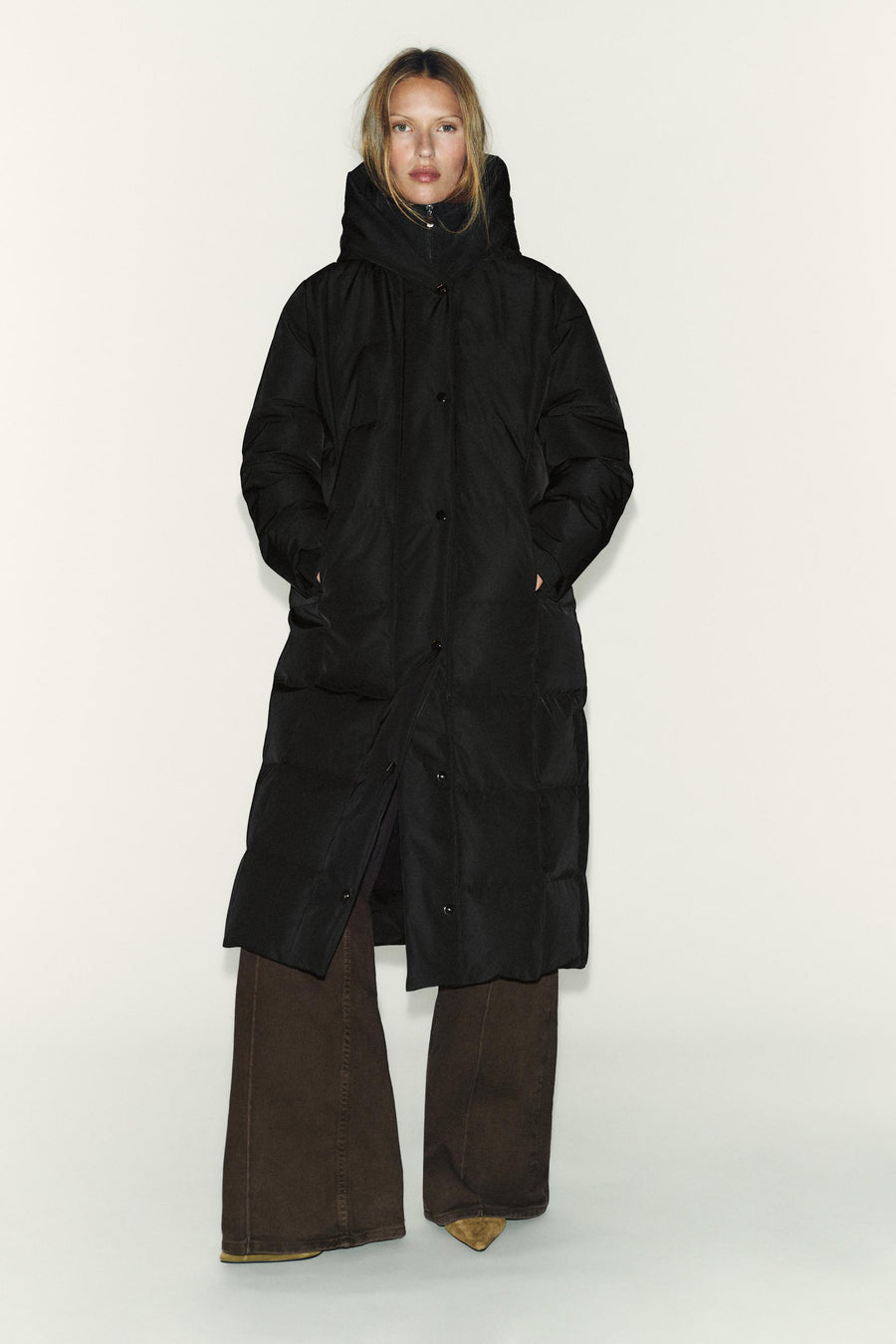 Anorak long matelassé 70 % duvet, 30 % plumes, à capuche, déperlant et coupe-vent