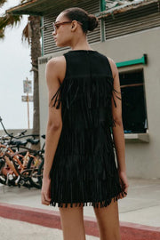 Robe à franges effet suédine à clous