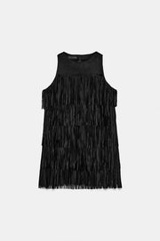 Robe à franges effet suédine à clous