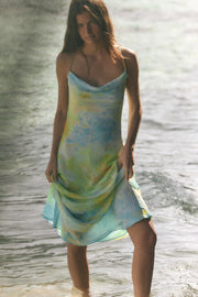 Robe midi drapée imprimée