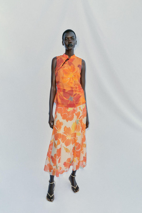 Jupe midi à imprimé floral