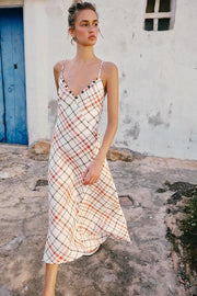 Robe midi à carreaux en lin