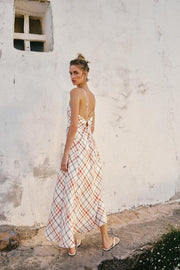 Robe midi à carreaux en lin